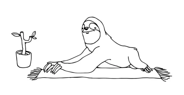 Милый Смешной Ленивец Практиковал Упражнения Йоги Домашнем Коврике Позе Кобры — стоковый вектор
