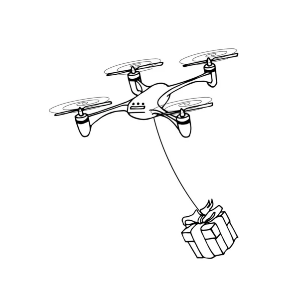 Ιπτάμενο Ταχυδρομικό Drone Εορταστική Συσκευασία Δώρου Σύγχρονη Ψηφιακή Μηχανή Αέρα — Διανυσματικό Αρχείο