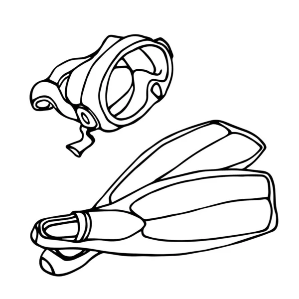 Prosty Zestaw Sprzętu Nurkowania Maska Gumowe Płetwy Pływania Podwodnego Ilustracja — Wektor stockowy