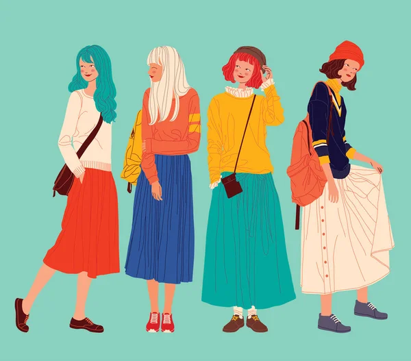 Mulheres Diversas Enfrenta Fundo Mulheres Diferentes Estilo Vetor Ilustração — Vetor de Stock