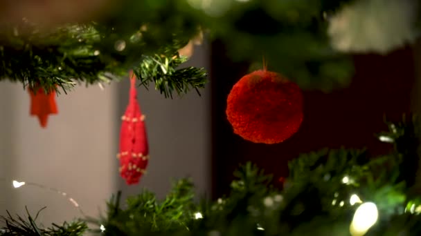 Decorazione Natalizia Sull Albero Natale Luci Bokeh — Video Stock