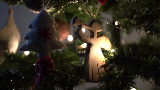 Decorazione Natalizia Sull Albero Natale Luci Bokeh — Video Stock