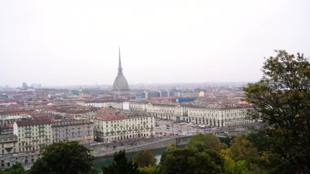 Turyn Kret Antonelliana Zachodzie Słońca Monte Cappuccini — Wideo stockowe