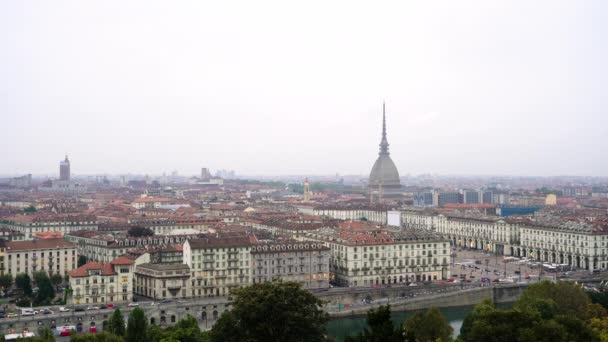 Turijn Mol Antonelliana Bij Zonsondergang Monte Cappuccini — Stockvideo