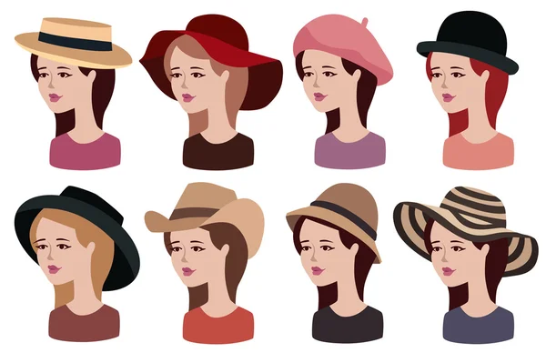 Ženy bustes s různými klobouky — Stockový vektor
