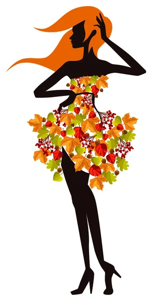 Vrouw in herfst jurk — Stockvector