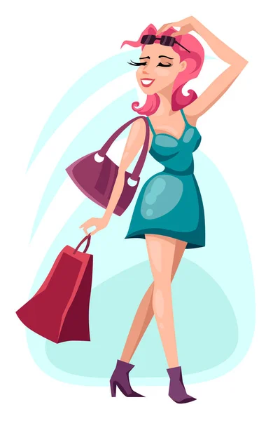 Mode meisje met shopping tassen — Stockvector