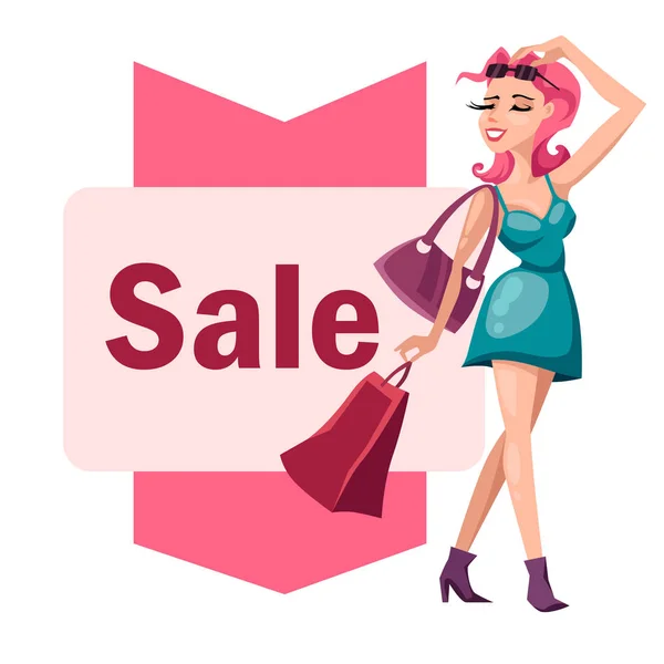Fashion girl with shopping bags — Stock Vector