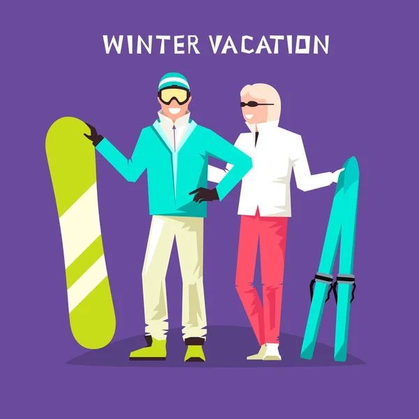 Desportos de Inverno. casal de férias . — Vetor de Stock
