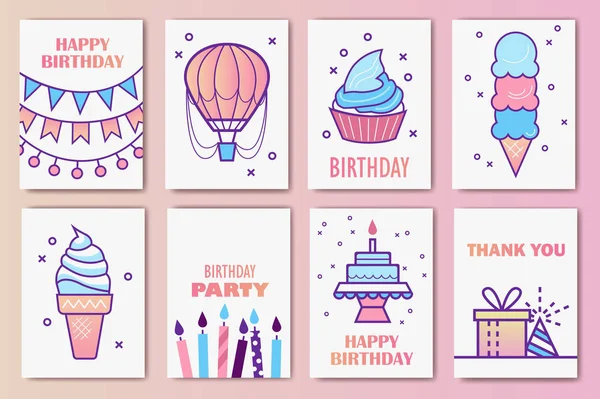 Şirin doğum günü kartları. Doğrusal tasarım. — Stok Vektör