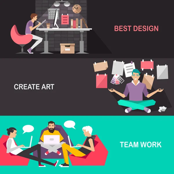 Progettista al lavoro. Lavoro di squadra. Processo creativo . — Vettoriale Stock