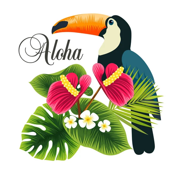 Güzel tropikal bitki ve laptop. Aloha. yaz tatili — Stok Vektör