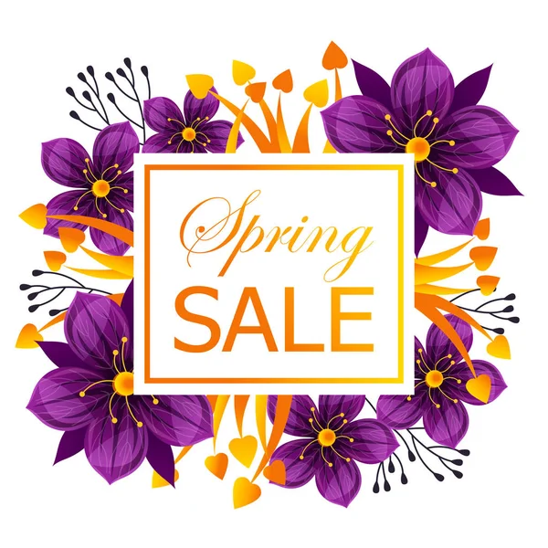 Banner for spring sale with flowers. — Stock Vector