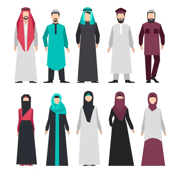 Verzameling van mensen in nationale islamitische kleding. — Stockvector