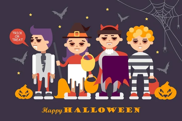 Bambini in costumi di Halloween — Vettoriale Stock