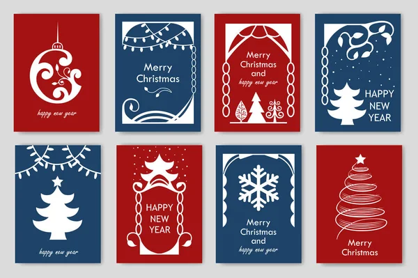 Σύνολο Των Απλών Χριστουγεννιάτικων Καρτών Στολίδι Νέο Έτος Εικονογράφηση Διάνυσμα — Διανυσματικό Αρχείο