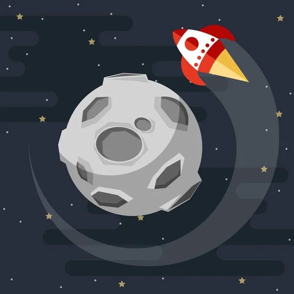 Roket Ayın Uçuyor Vektör Karikatür Çizim — Stok Vektör