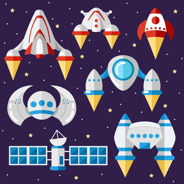 Σύνολο Του Διαστημικού Σκάφους Και Δορυφόροι Καρτούν Εικονογράφηση Φορέα Χώρο — Διανυσματικό Αρχείο