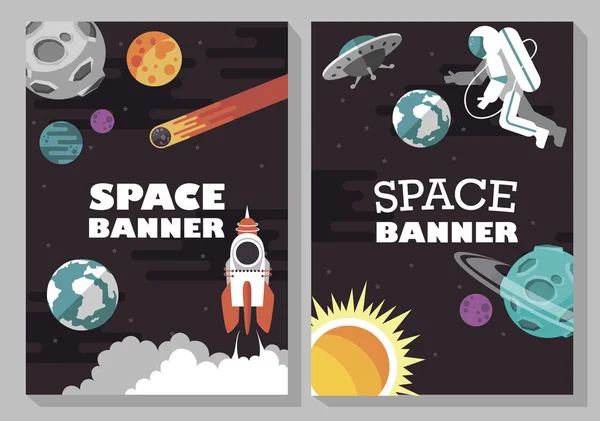 Espaço Caminhada Espacial Banner Preparado Ilustração Vetorial —  Vetores de Stock