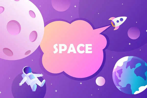 Horizontal space background with abstract shape and planets. Web design. Space exploring. Vector illustration. Astronaut. Rocket launch. — Stock Vector