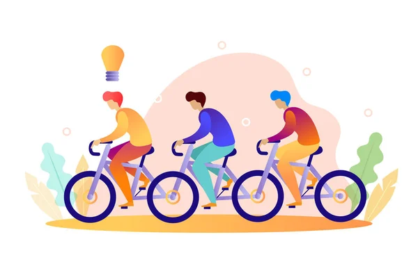 Several people ride a bike. Teamwork. Modern vector illustration. — Stock Vector