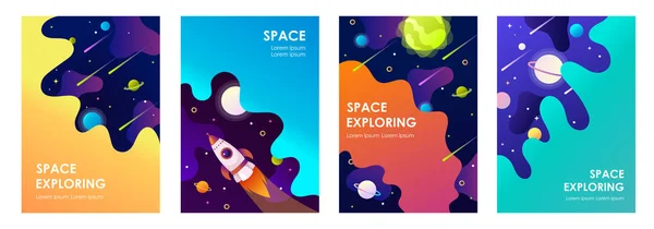 Set di modelli di banner. Universo astratto. Volantini colorati. Viaggio spaziale. Progettazione. Illustrazione vettoriale — Vettoriale Stock