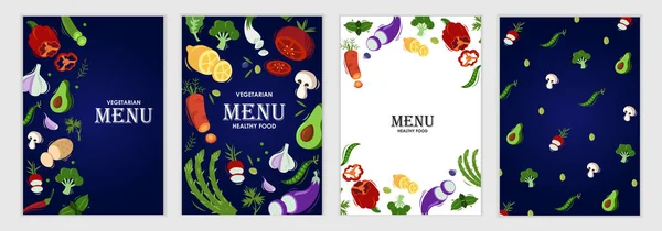 Set Van Kleurrijke Sjablonen Met Groenten Voor Banners Menu Covers — Stockvector