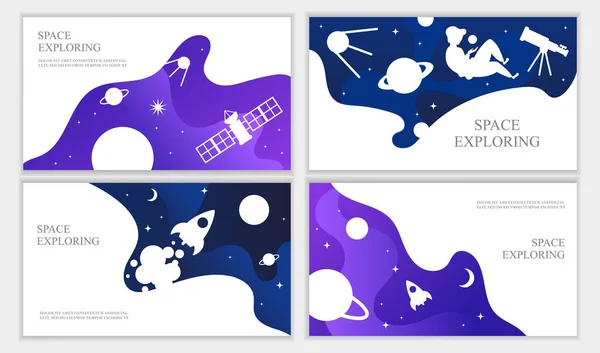 Σύνολο Προτύπων Web Banners Παρουσίαση Γελοιογραφία Μοντέρνο Σχεδιασμό Διαστημική Εξερεύνηση — Διανυσματικό Αρχείο