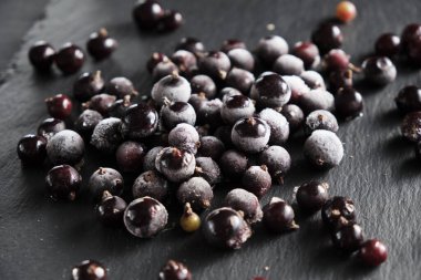 Donmuş kuşüzümü üzümü, levha tabağına serpiştirilmiş stoardon ile kaplıdır..