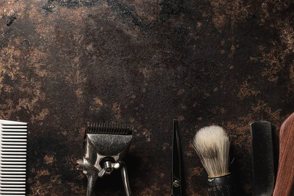 vintage barber tools dangerous razor hairdressing scissors old manual clipper comb shaving brush.