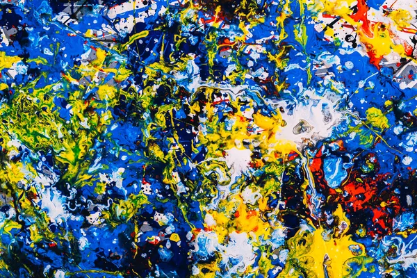 Abstract expressonism. Picture painted using the technique of dripping. Mixing different colors red yellow blue white black. Horizontal orientation. — 스톡 사진
