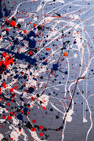 Picture painted using the technique of dripping. Mixing different colors dark blue red white black. Lines and spots. Vertical orientation. — 스톡 사진