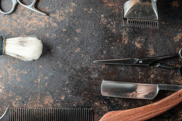 Outils Barbier Vintage Rasoir Dangereux Ciseaux Coiffure Vieille Tondeuse Manuelle — Photo