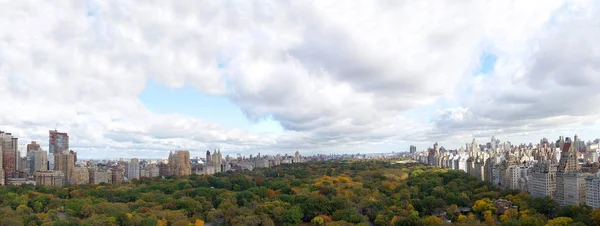 Central Park New York City Panoramic Aerial View Cloudy Autumn — Stock Photo, Image