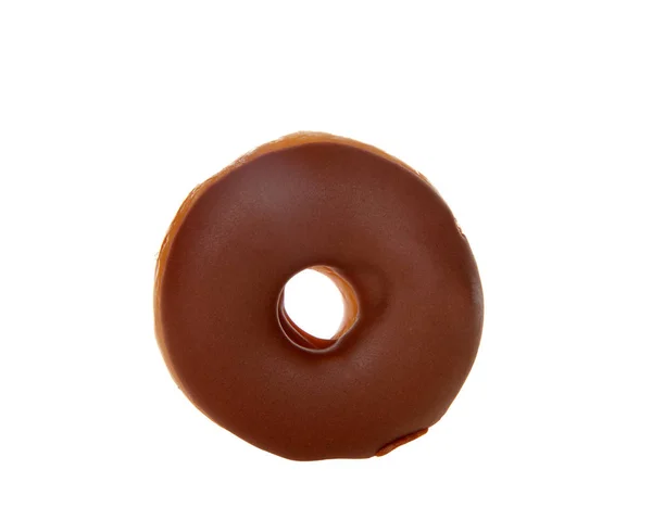 Vista Superior Bolo Donut Fosco Esmalte Chocolate Isolado Fundo Branco — Fotografia de Stock