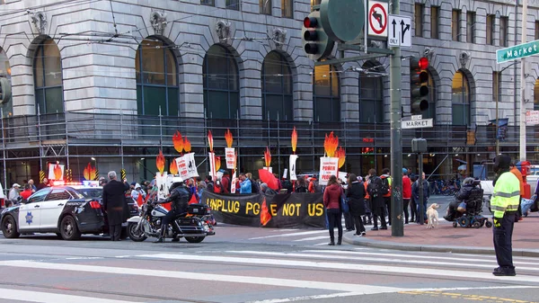 San Francisco Décembre 2019 Manifestants Non Identifiés Devant Siège Bloquant — Photo