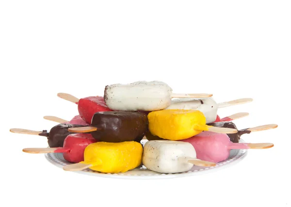Assortment Colorful Cake Pop Popsicles Various Flavors Colors White Porcelain — Stock Photo, Image