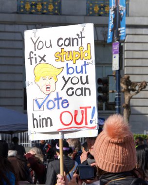 San Francisco, CA - Jan 18, 2020: Unidentified participants in the Women's March. Designed to engage and empower all people to support women's rights, and to encourage vote in the 2020 elections.