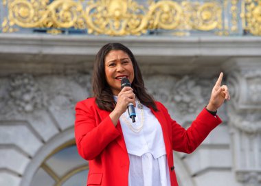 San Francisco, CA - Jan 18, 2020: Mayor London Breed speaking at the the Women's March rally. Designed to engage and empower all people to support women's rights, and to encourage vote.