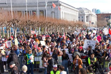 San Francisco, CA - Jan 18, 2020: Unidentified participants in the Women's March. Designed to engage and empower all people to support women's rights, and to encourage vote in the 2020 elections