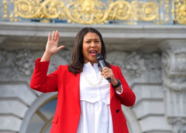 San Francisco, CA - Jan 18, 2020: Mayor London Breed speaking at the the Women's March rally. Designed to engage and empower all people to support women's rights, and to encourage vote.