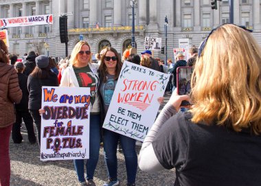 San Francisco, CA - Jan 18, 2020: Unidentified participants in the Women's March. Designed to engage and empower all people to support women's rights, and to encourage vote in the 2020 elections.