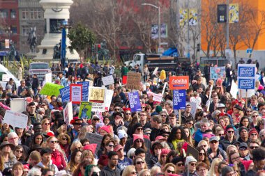 San Francisco, CA - Jan 18, 2020: Unidentified participants in the Women's March. Designed to engage and empower all people to support women's rights, and to encourage vote in the 2020 elections.