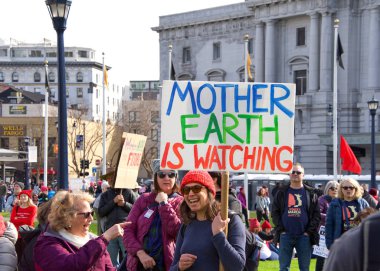 San Francisco, CA - Jan 18, 2020: Unidentified participants in the Women's March. Designed to engage and empower all people to support women's rights, and to encourage vote in the 2020 elections.