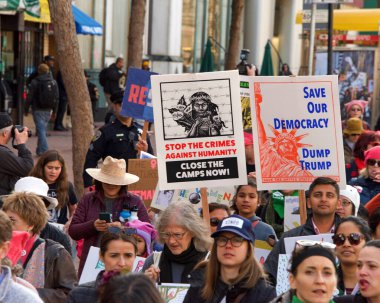 San Francisco, CA - Jan 18, 2020: Unidentified participants in the Women's March. Designed to engage and empower all people to support women's rights, and to encourage vote in the 2020 elections.