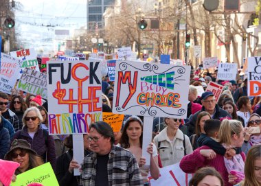 San Francisco, CA - Jan 18, 2020: Unidentified participants in the Women's March. Designed to engage and empower all people to support women's rights, and to encourage vote in the 2020 elections.