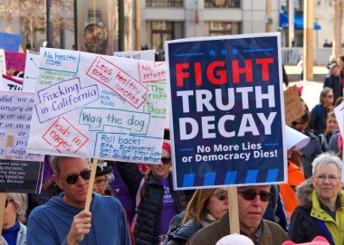 San Francisco, CA - Jan 18, 2020: Unidentified participants in the Women's March. Designed to engage and empower all people to support women's rights, and to encourage vote in the 2020 elections.