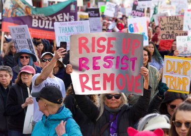 San Francisco, CA - Jan 18, 2020: Unidentified participants in the Women's March. Designed to engage and empower all people to support women's rights, and to encourage vote in the 2020 elections.