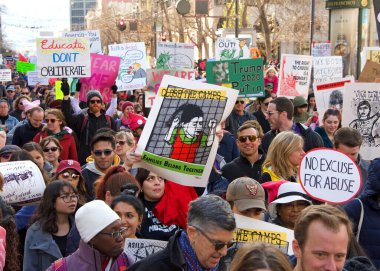 San Francisco, CA - Jan 18, 2020: Unidentified participants in the Women's March. Designed to engage and empower all people to support women's rights, and to encourage vote in the 2020 elections.