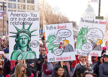 San Francisco, CA - Jan 18, 2020: Unidentified participants in the Women's March. Designed to engage and empower all people to support women's rights, and to encourage vote in the 2020 elections.